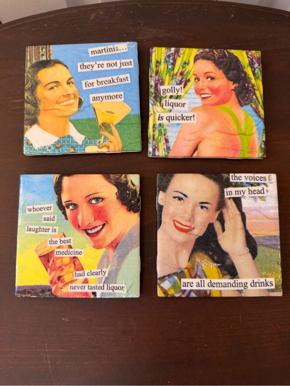 Set of 4 Retro Cheeky Cocktail Ceramic Coasters